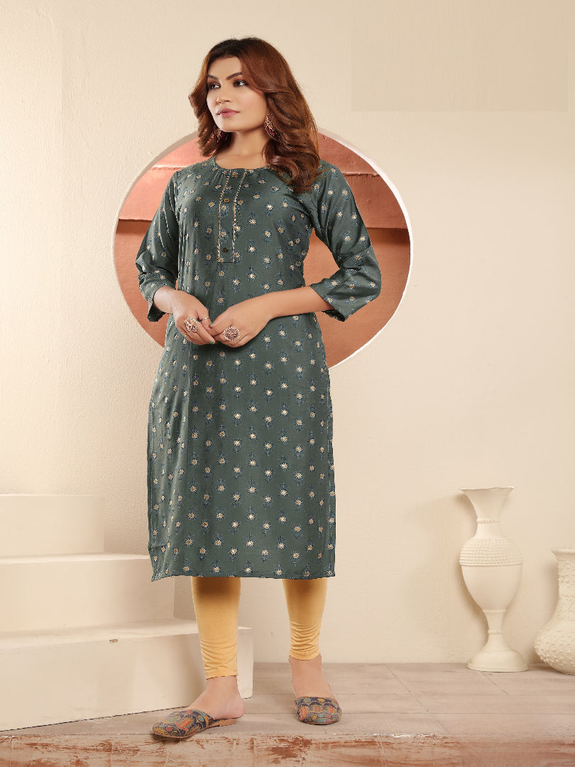 Blue Cyan Floral Printed Muslin Kurti for Women – Casual & Daily Wear