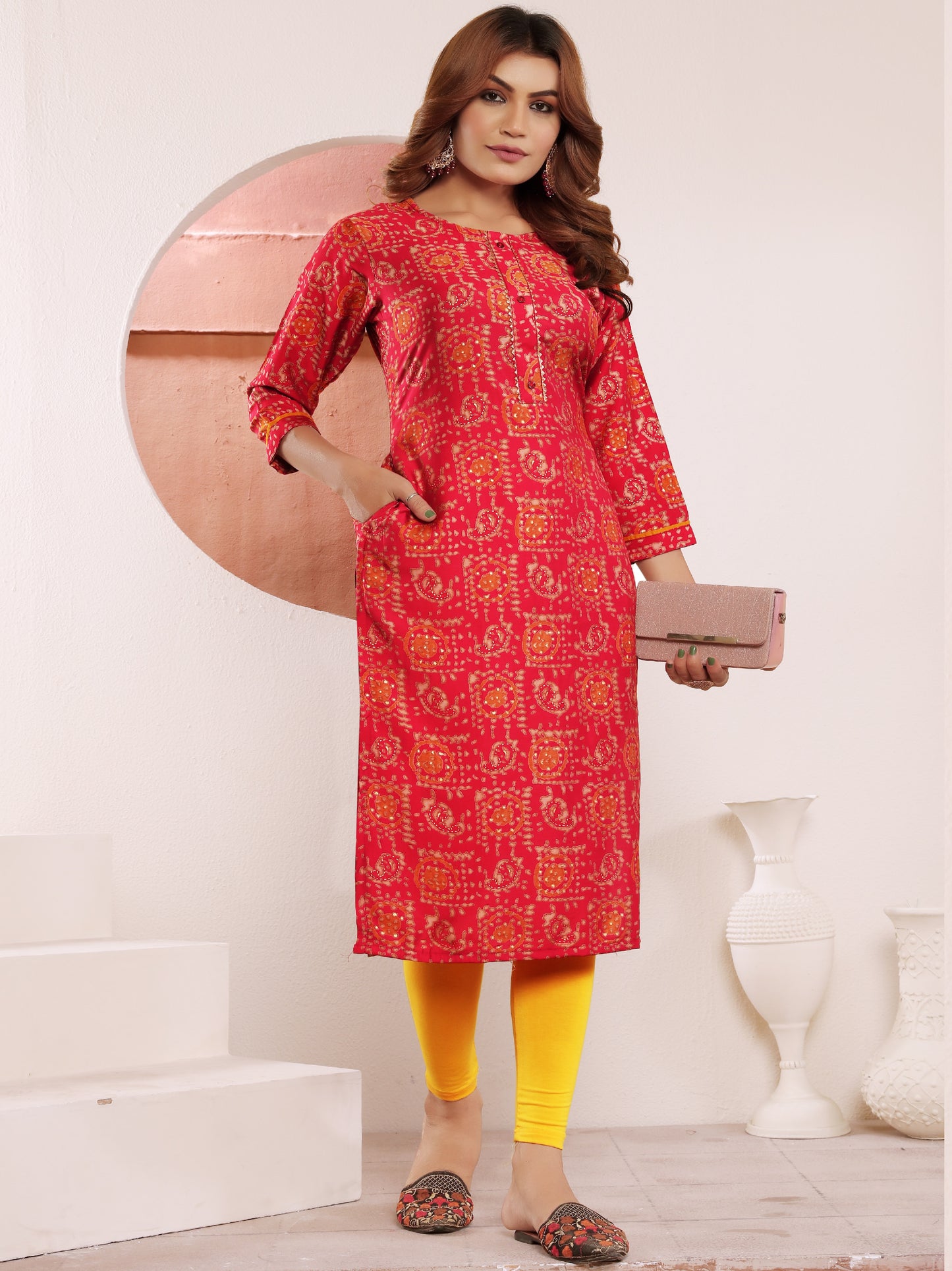 Pinkish Red Printed Muslin Kurti for Women – Casual & Daily Wear