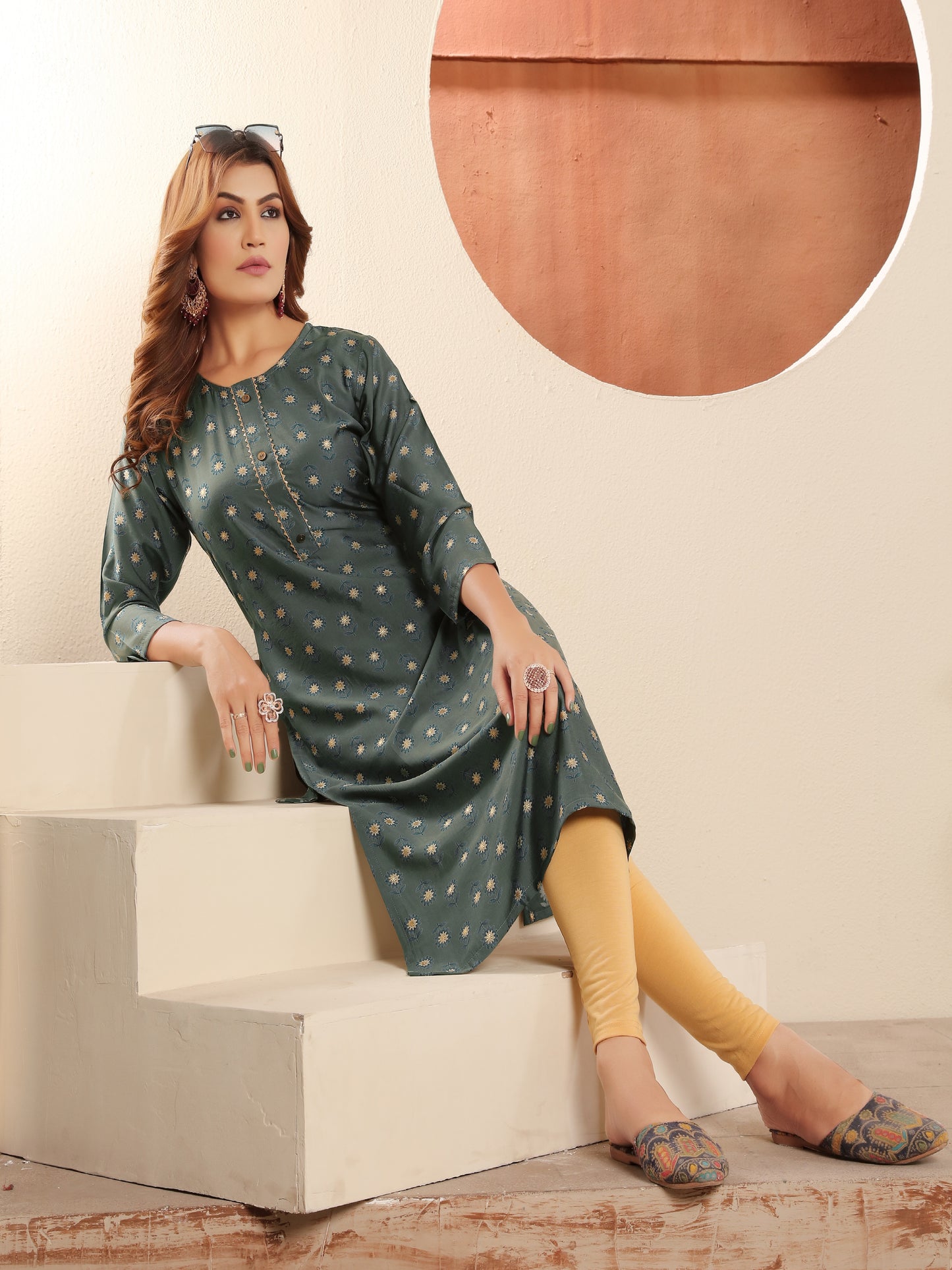 Blue Cyan Floral Printed Muslin Kurti for Women – Casual & Daily Wear