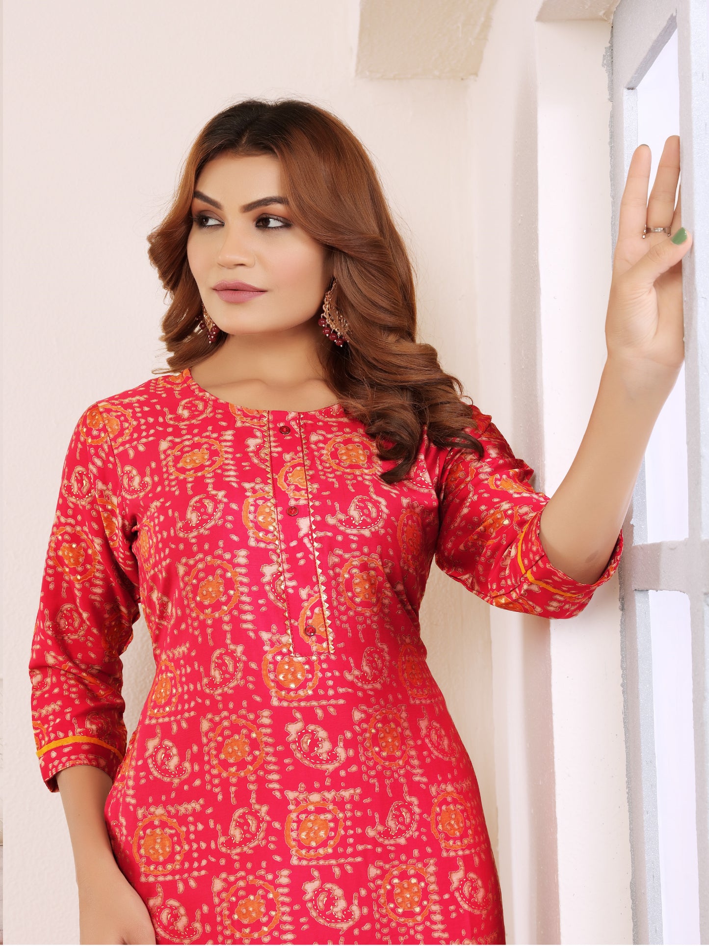 Pinkish Red Printed Muslin Kurti for Women – Casual & Daily Wear