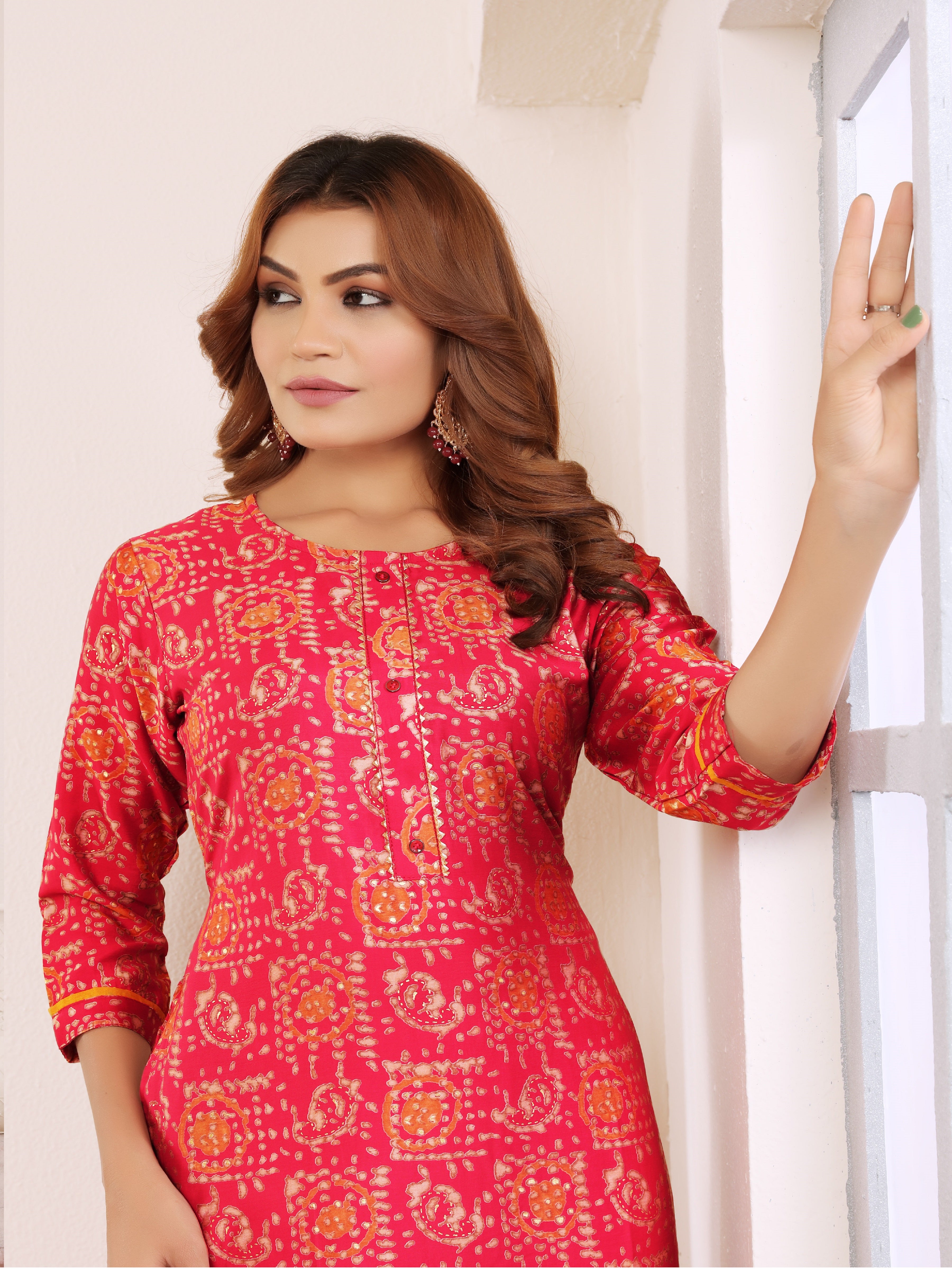 Pinkish Red Printed Muslin Kurti for Women – Casual & Daily Wear