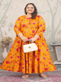 Plus Size Orange Floral Print Rayon Gown – Elegant & Breathable