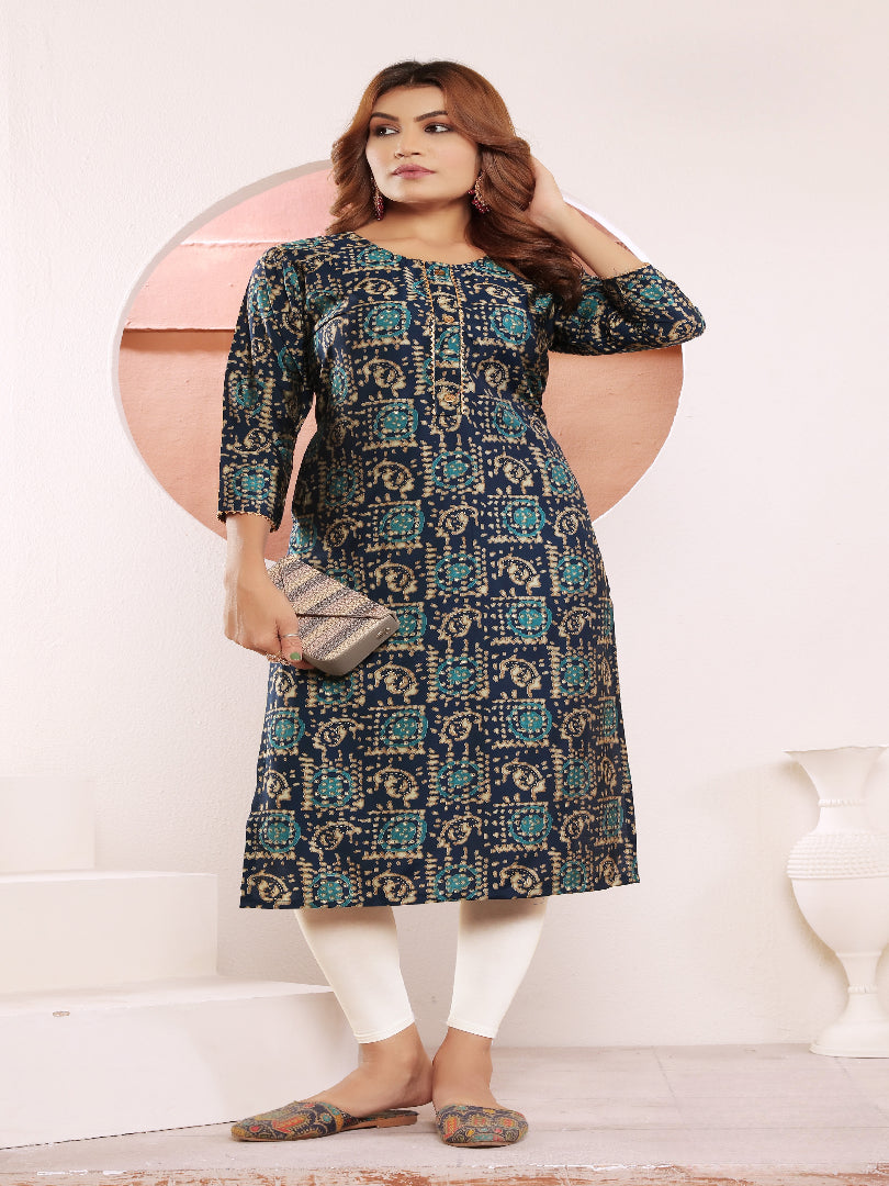 Tealish Blue Printed Muslin Kurti for Women – Casual & Daily Wear