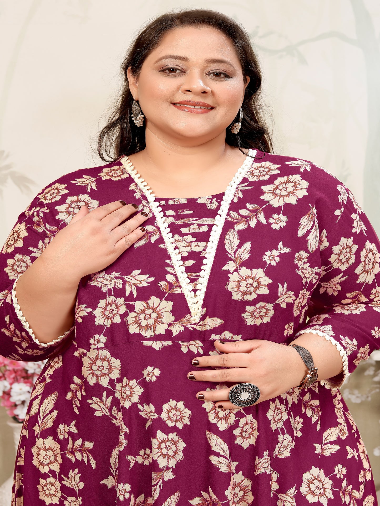 Plus Size Magenta Floral Maxi Gown – Elegant Long Dress for Women