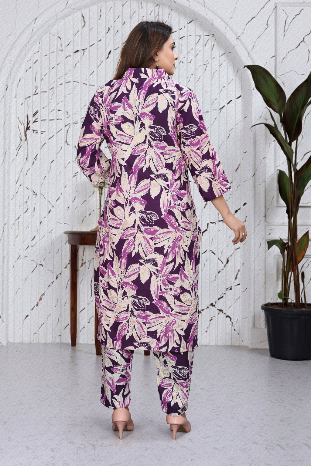 Wine Purple Floral Co-Ord Kurti Set