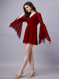 Maroon Chiffon Dobby Wrap Around Mini Dress