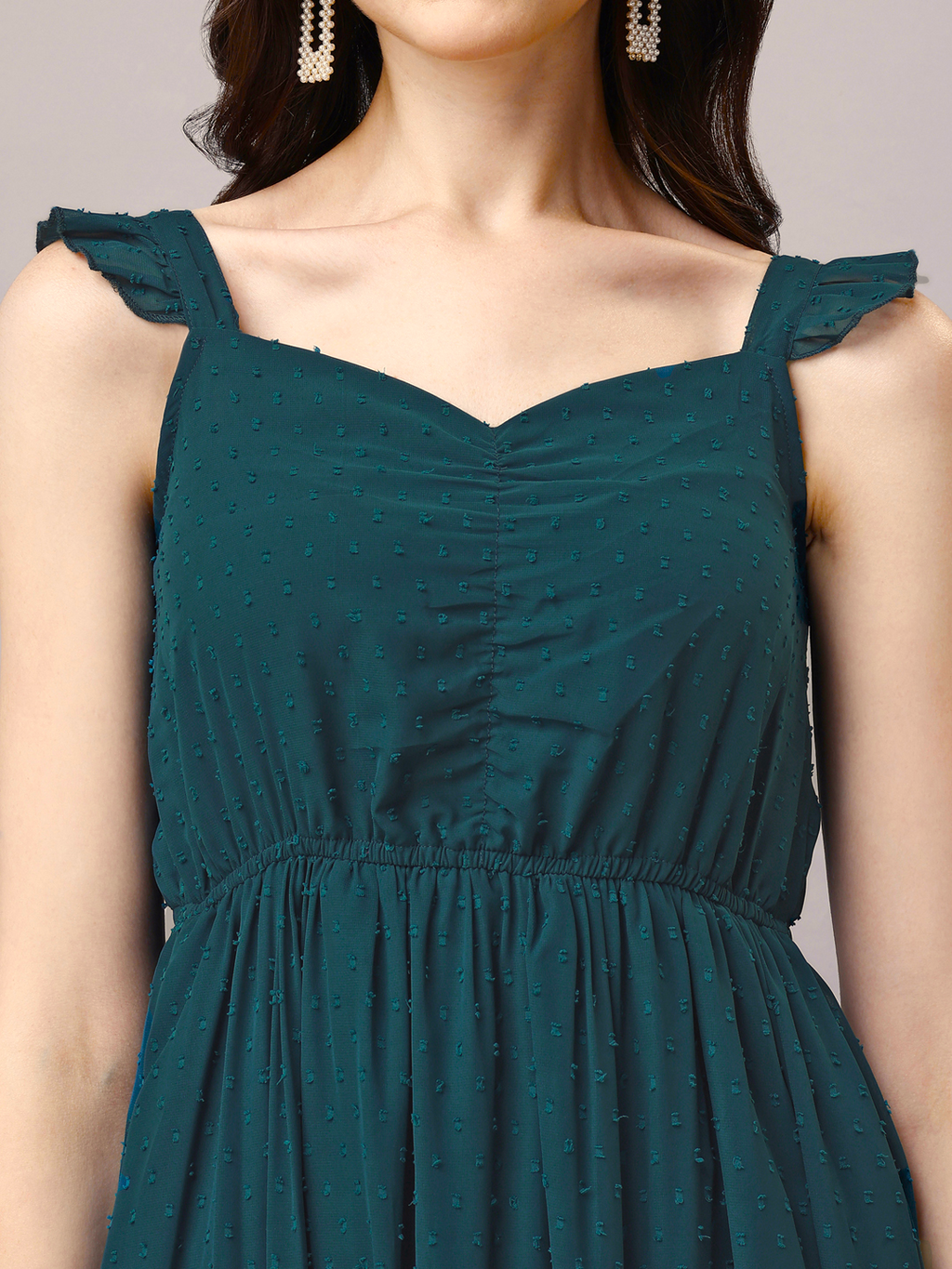 Teal 3-Tier Fit & Flare Maxi Dress with Pockets