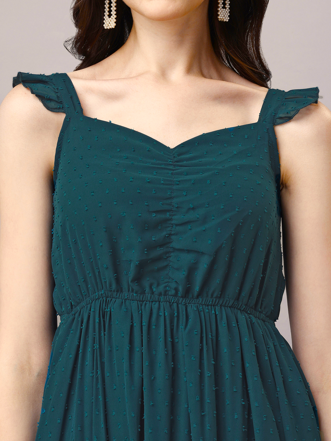 Teal 3-Tier Fit & Flare Maxi Dress with Pockets