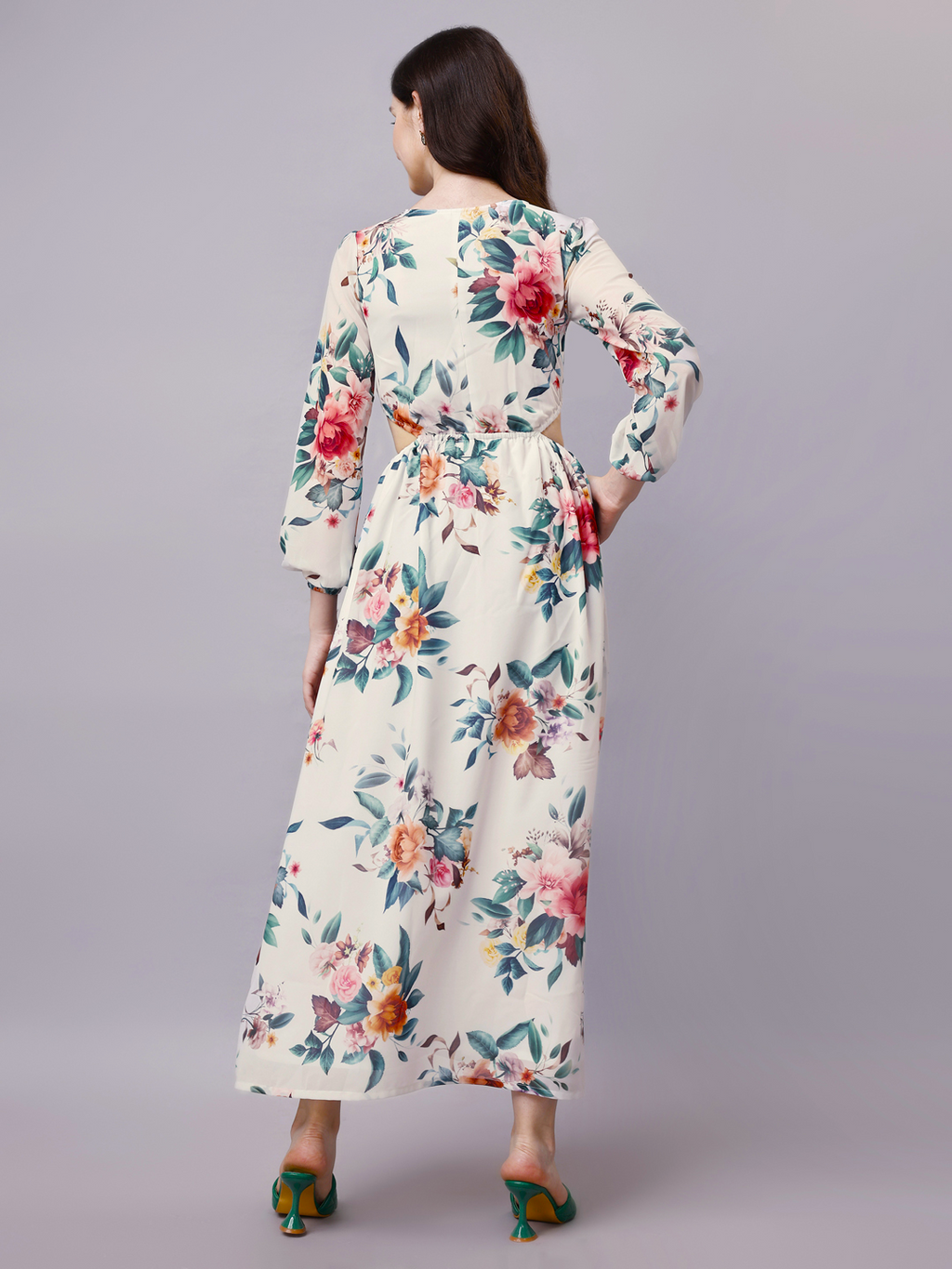 Off-White Tropical Floral A-Line Maxi Dress with Pockets