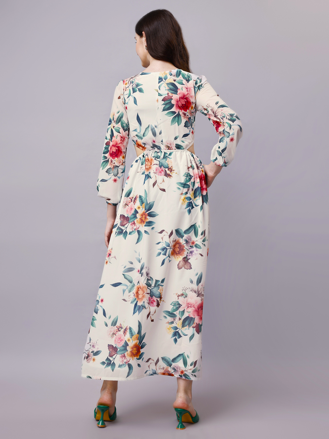 Off-White Tropical Floral A-Line Maxi Dress with Pockets