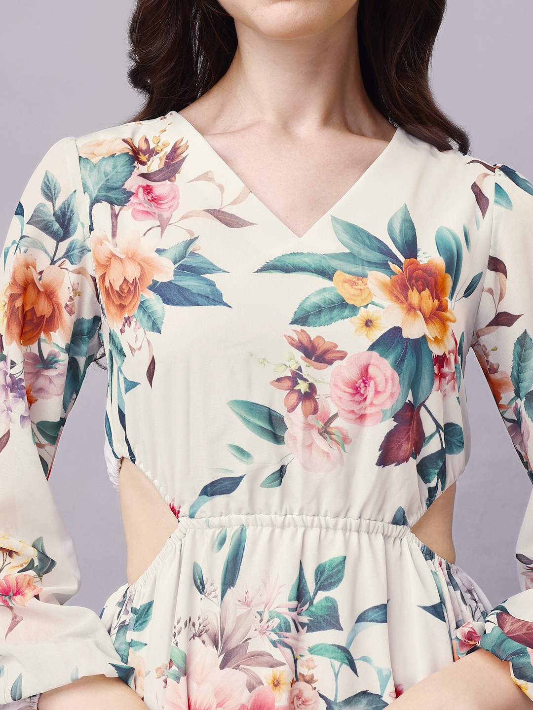 Off-White Tropical Floral A-Line Maxi Dress with Pockets