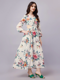 Off-White Tropical Floral A-Line Maxi Dress with Pockets