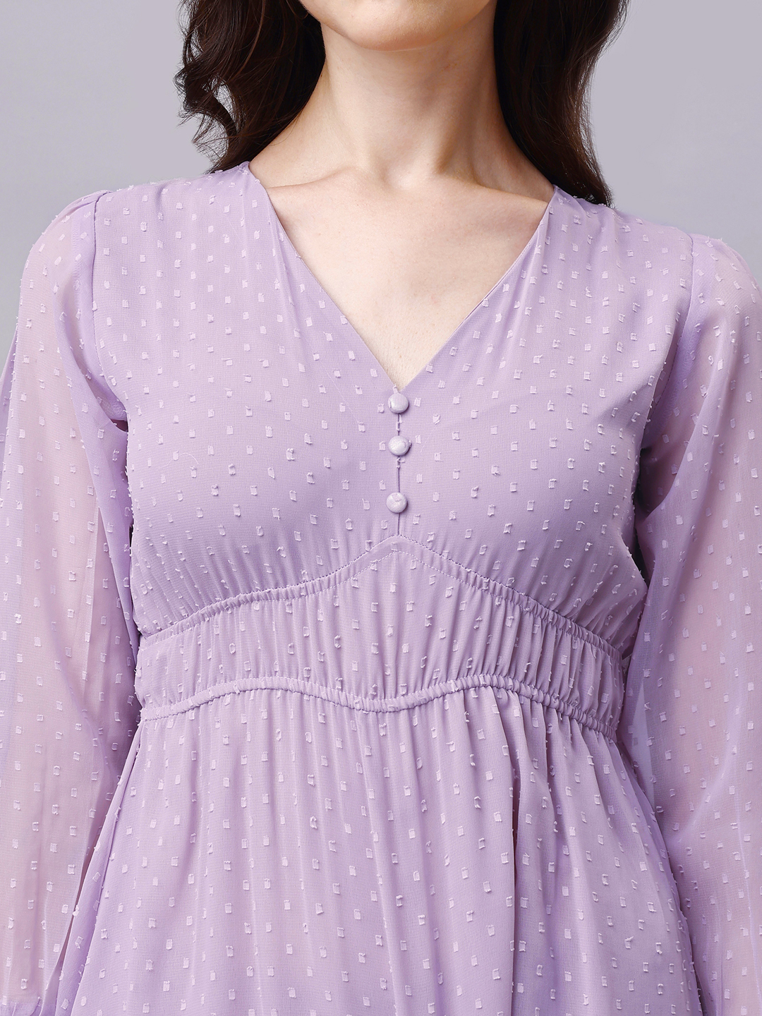 LaveLilac 2-Tier Fit & Flare Midi Dress with Smocked Cuffnder Dress