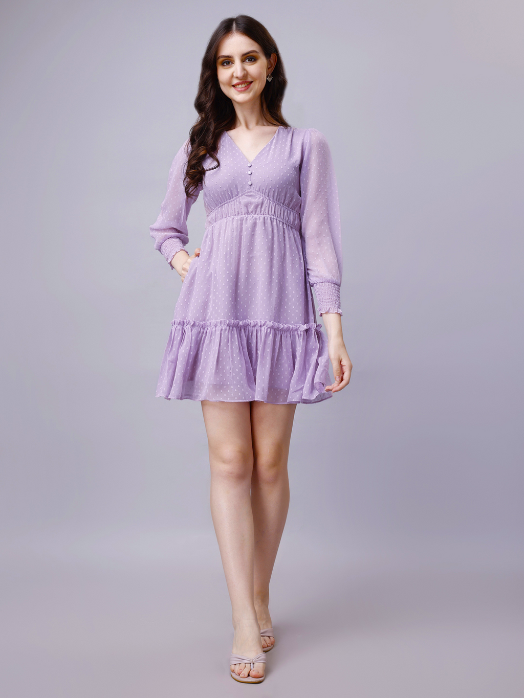 LaveLilac 2-Tier Fit & Flare Midi Dress with Smocked Cuffnder Dress