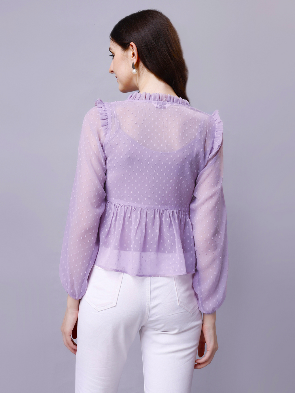 Lavender Georgette Dobby Fit & Flare Top with Smocking