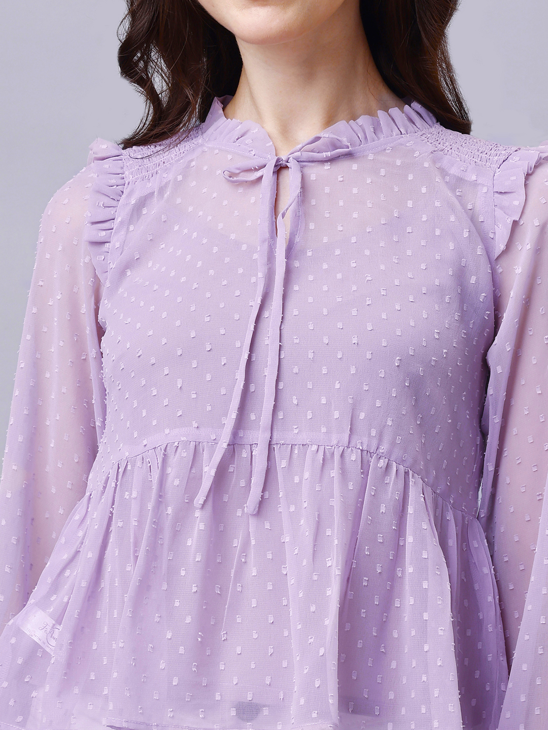 Lavender Georgette Dobby Fit & Flare Top with Smocking