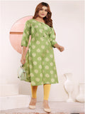 Green Printed Muslin Kurti for Women – Casual & Daily Wear
