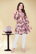 Kinjal Pink Floral Printed Poly Rayon Top | Stylish Casual Kurti Top for Daily Wear