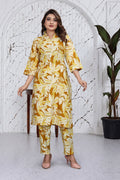 Mustard Yellow Floral Co-Ord Kurti Set