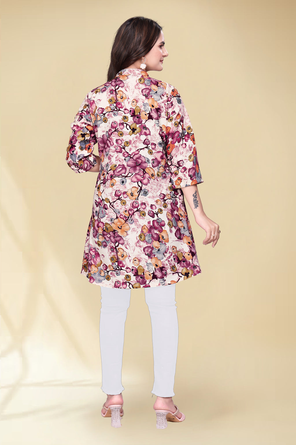 Kinjal Pink Floral Printed Poly Rayon Top | Stylish Casual Kurti Top for Daily Wear
