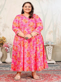 Plus Size Orange & Pink Bandhani Print Gown – Ethnic Flare for Women