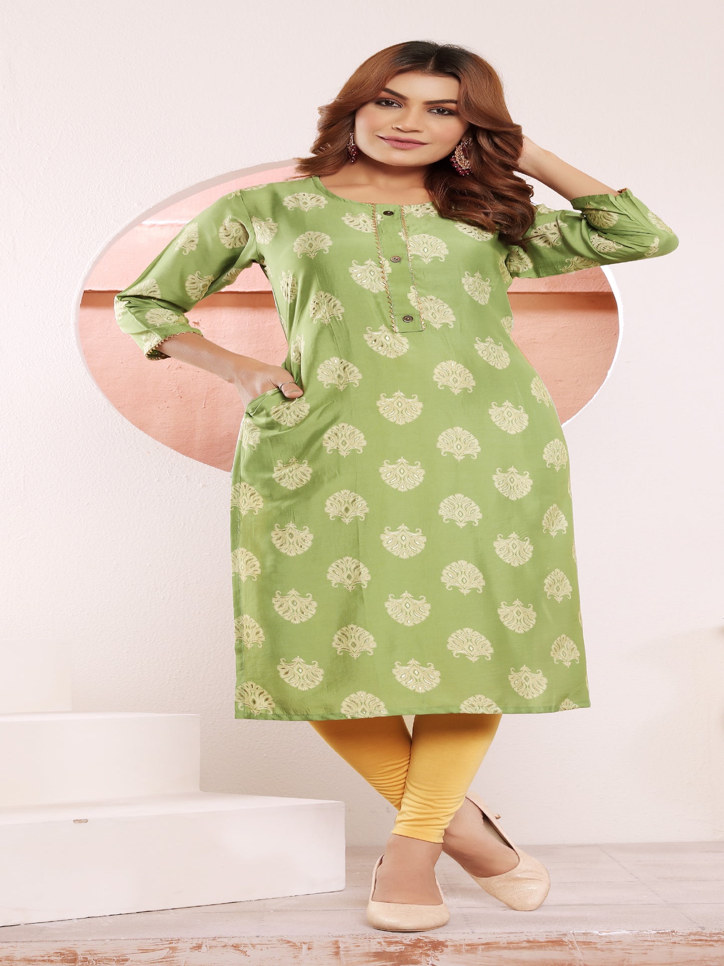 Green Printed Muslin Kurti for Women – Casual & Daily Wear