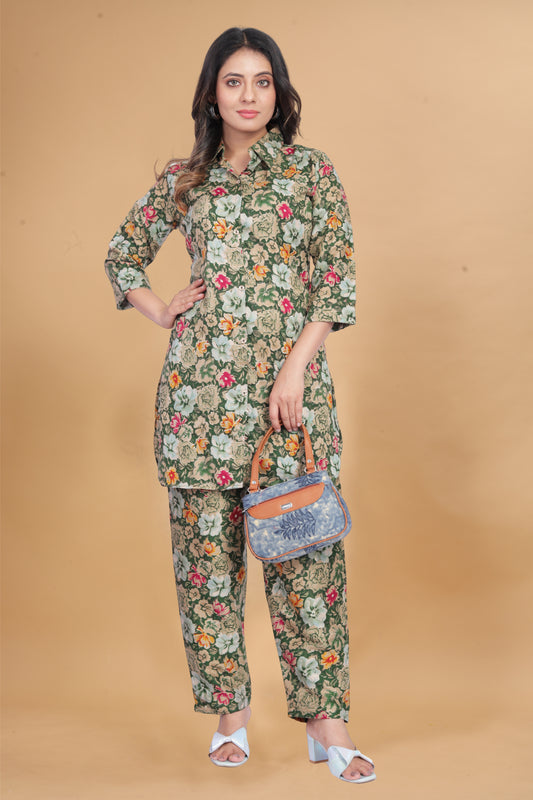 Light Green Floral Print Co-Ord Set for Women – Stylish & Trendy