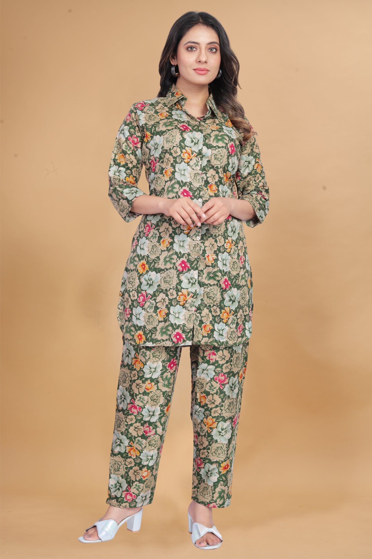 Light Green Floral Print Co-Ord Set for Women – Stylish & Trendy