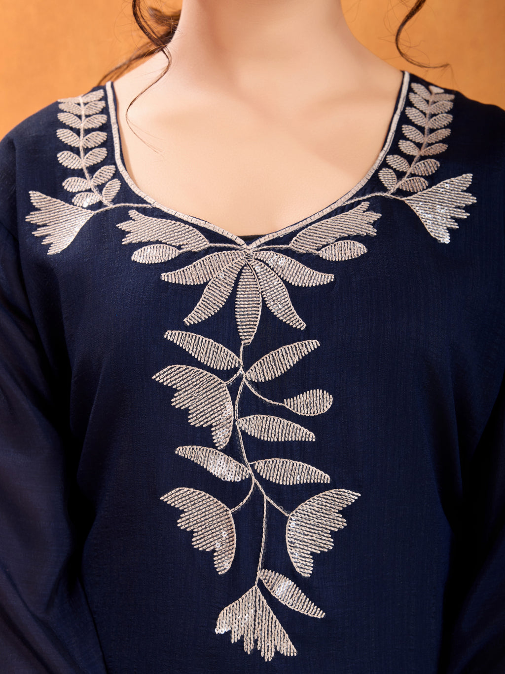 Navy Blue Embroidery Sequined Cut Work Kurta Pant Dupatta Set for Women – Elegant & Glamorous