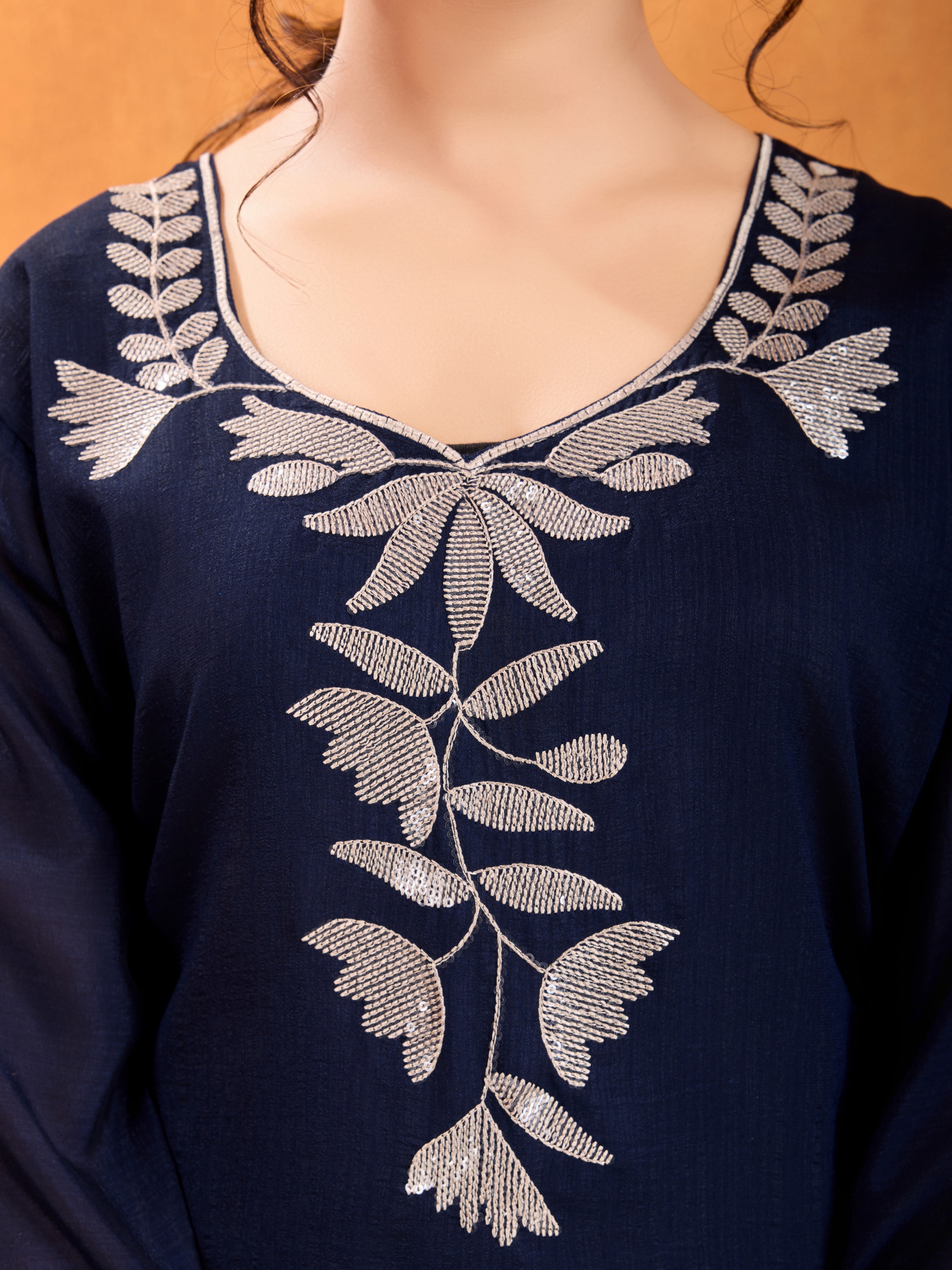 Navy Blue Embroidery Sequined Cut Work Kurta Pant Dupatta Set for Women – Elegant & Glamorous