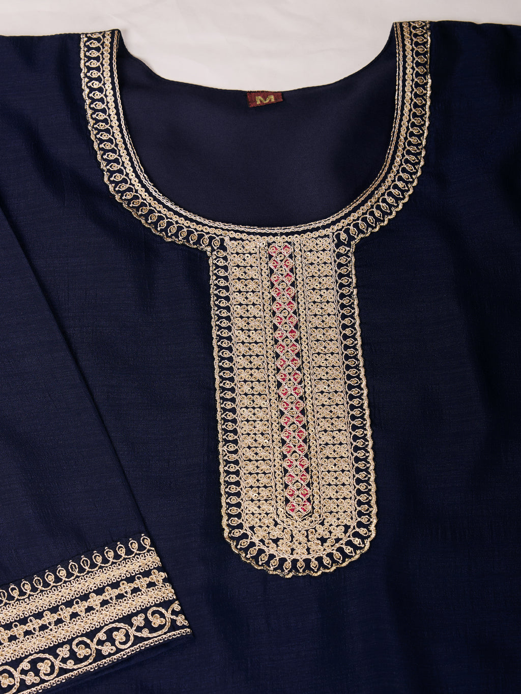 Navy Blue Embroidery Work Kurta Pant Dupatta Set in Vichitra Silk Fabric | Elegant & Traditional