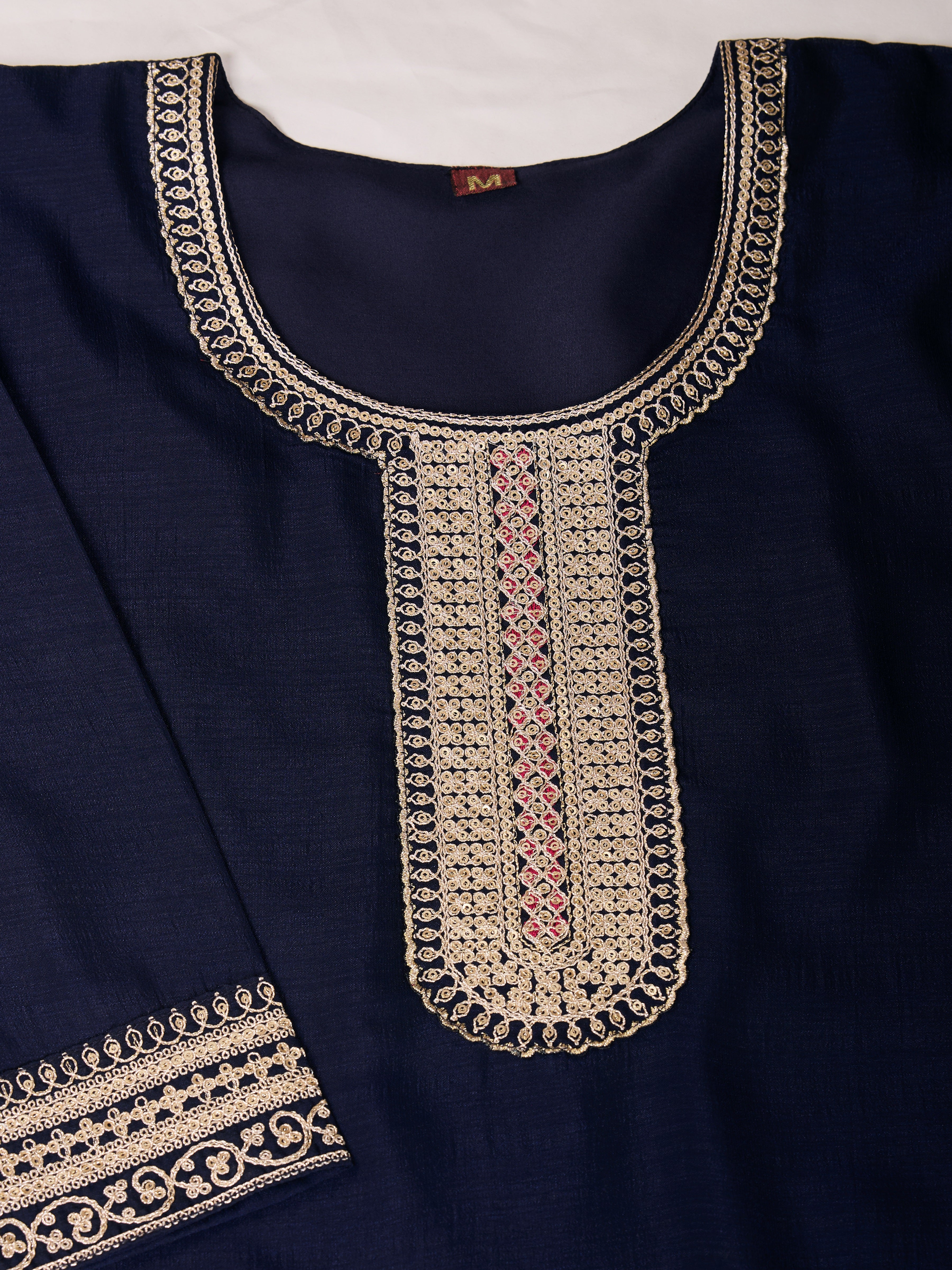 Navy Blue Embroidery Work Kurta Pant Dupatta Set in Vichitra Silk Fabric | Elegant & Traditional