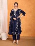 Navy Blue Embroidery Sequined Cut Work Kurta Pant Dupatta Set for Women – Elegant & Glamorous