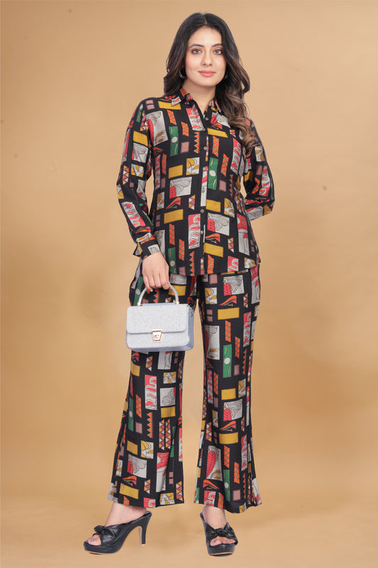 Multicolor Geometric Print Full Sleeve Co-ord Set for Women | Trendy & Stylish
