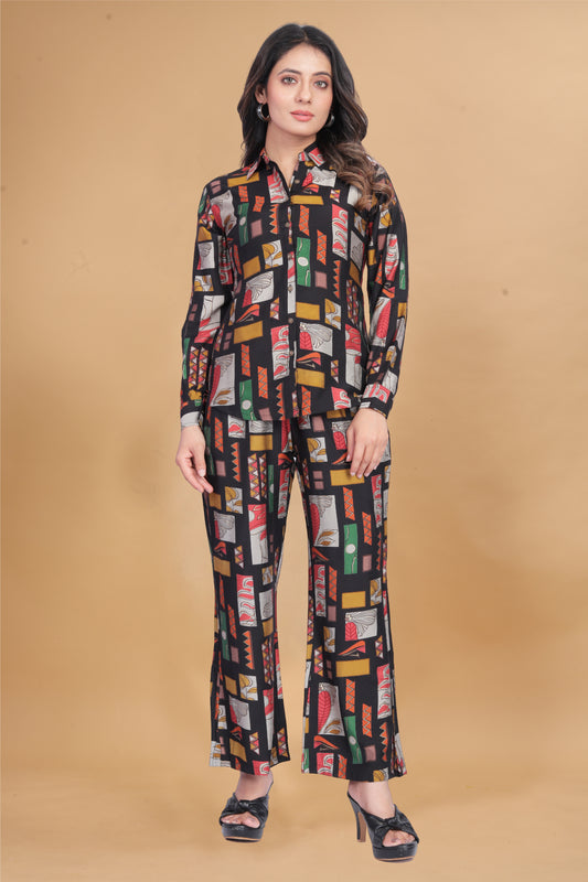 Multicolor Geometric Print Full Sleeve Co-ord Set for Women | Trendy & Stylish