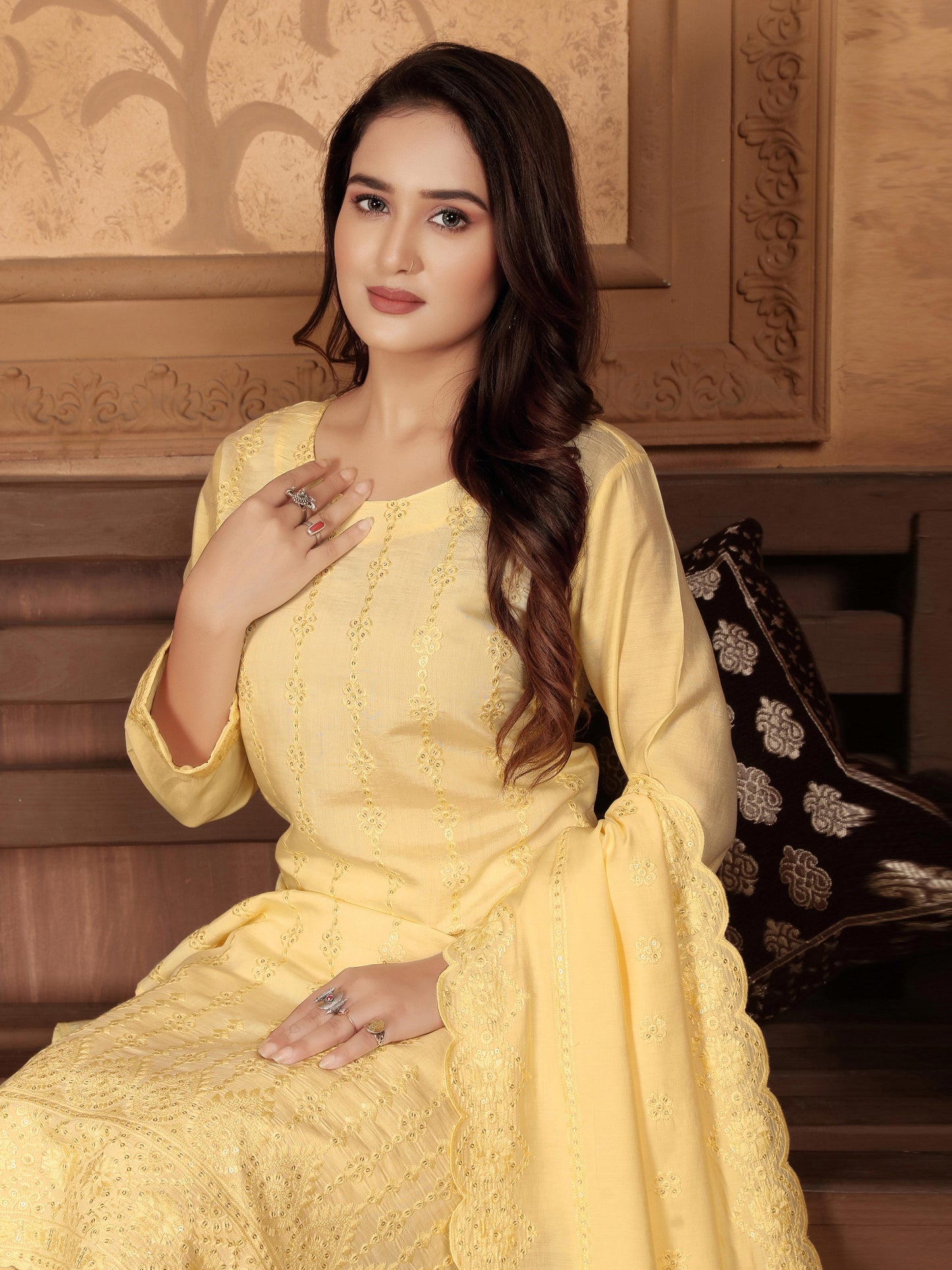 Yellow Embroidered Sequinned Kurta Set with Dupatta – Elegant Ethnic Wear for Women