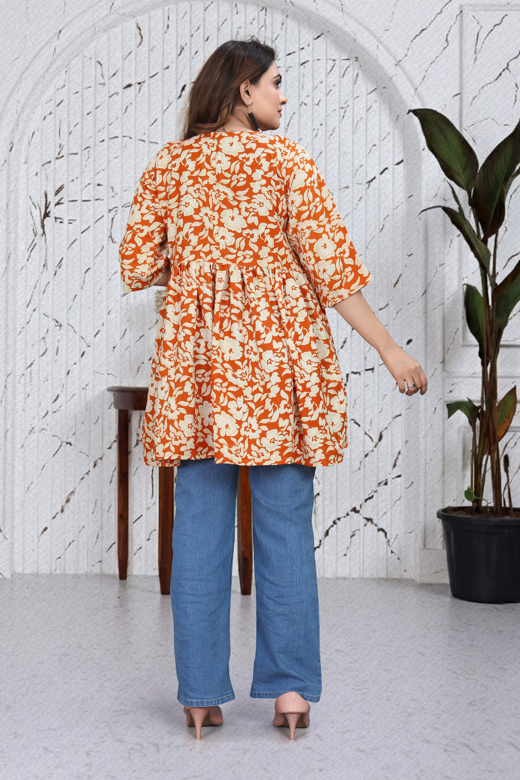 Orange Floral Loose Fit Top