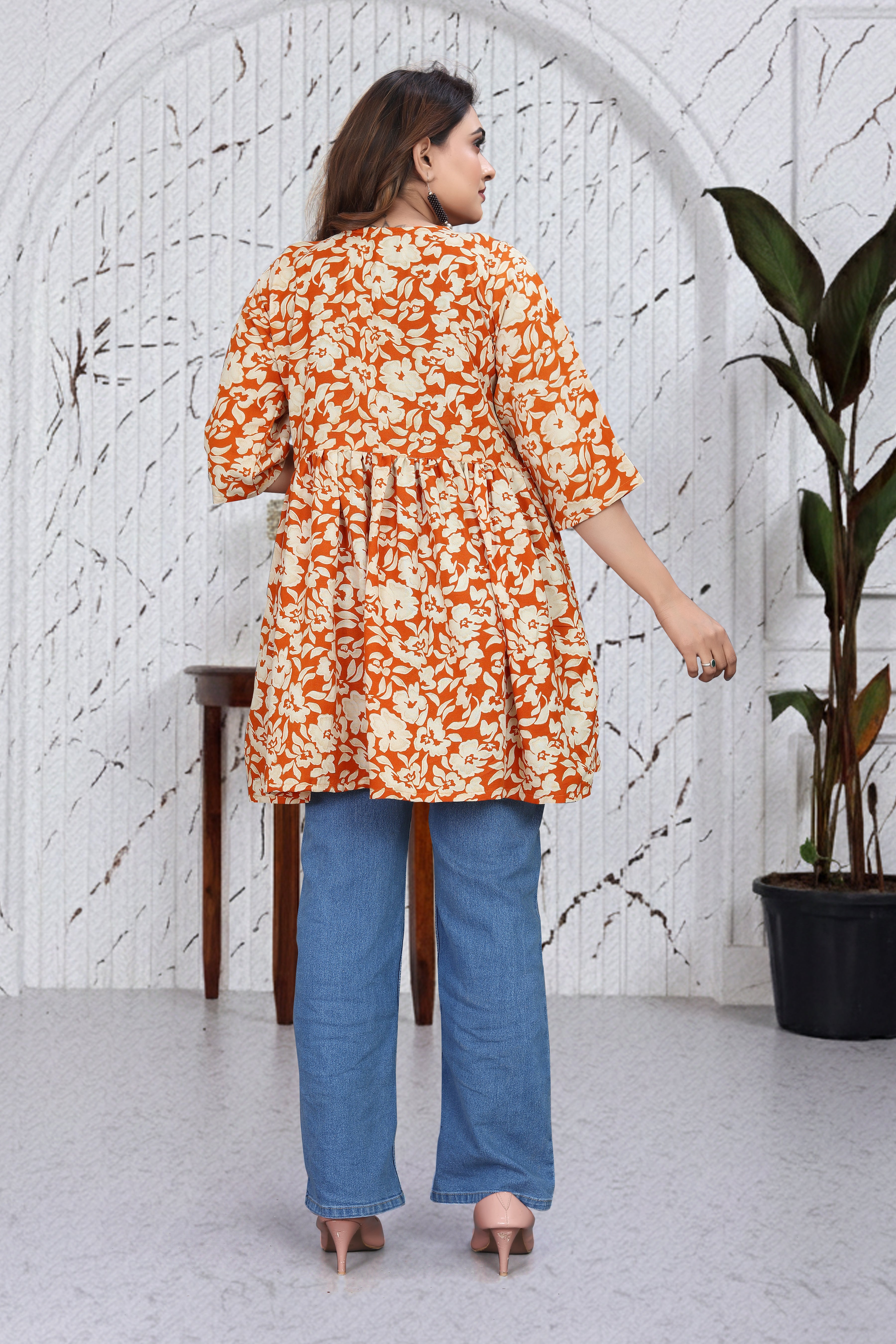 Orange Floral Loose Fit Top
