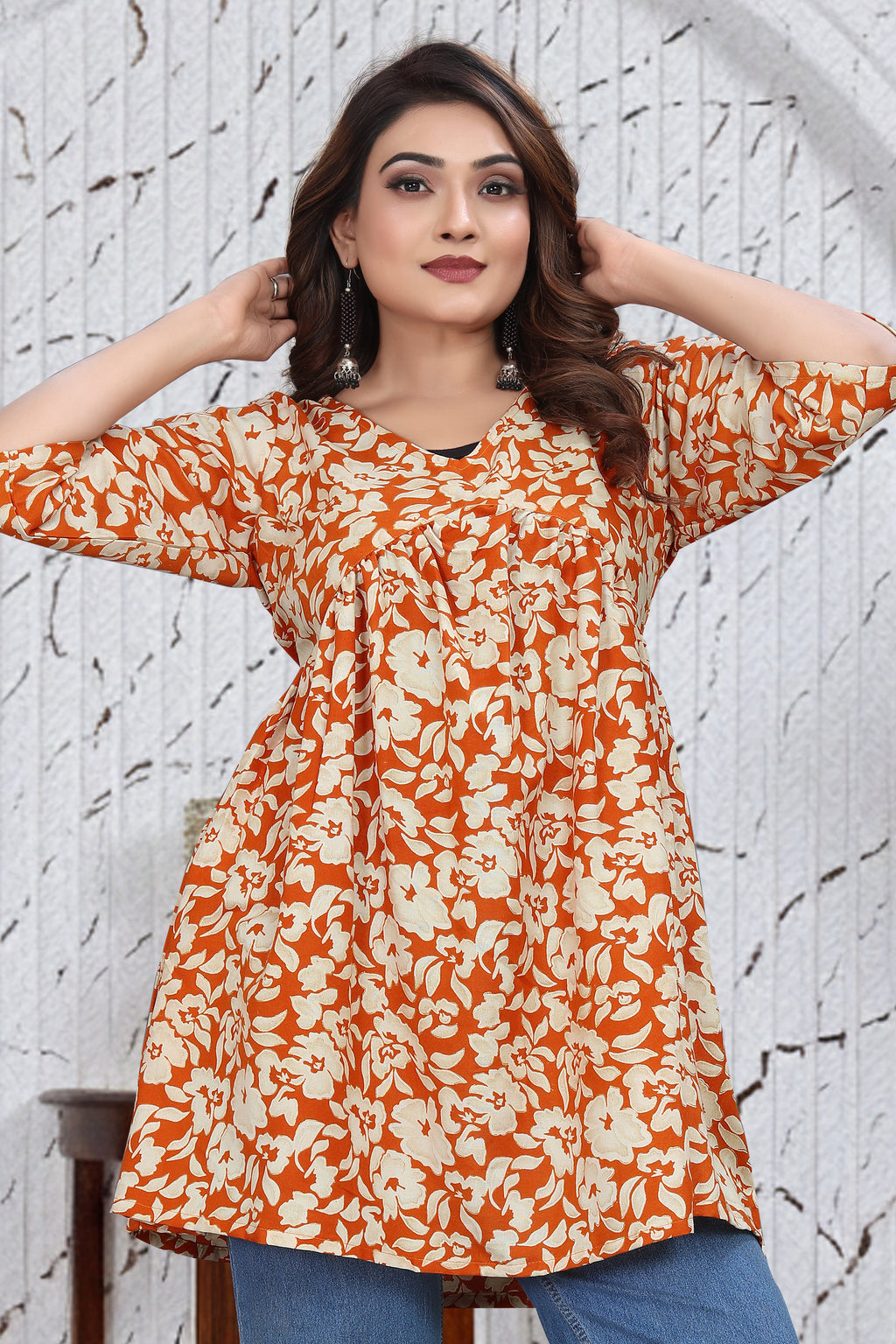 Orange Floral Loose Fit Top