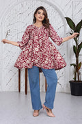 Maroon Floral Flared Top