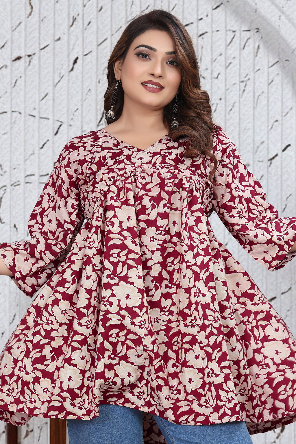 Maroon Floral Flared Top