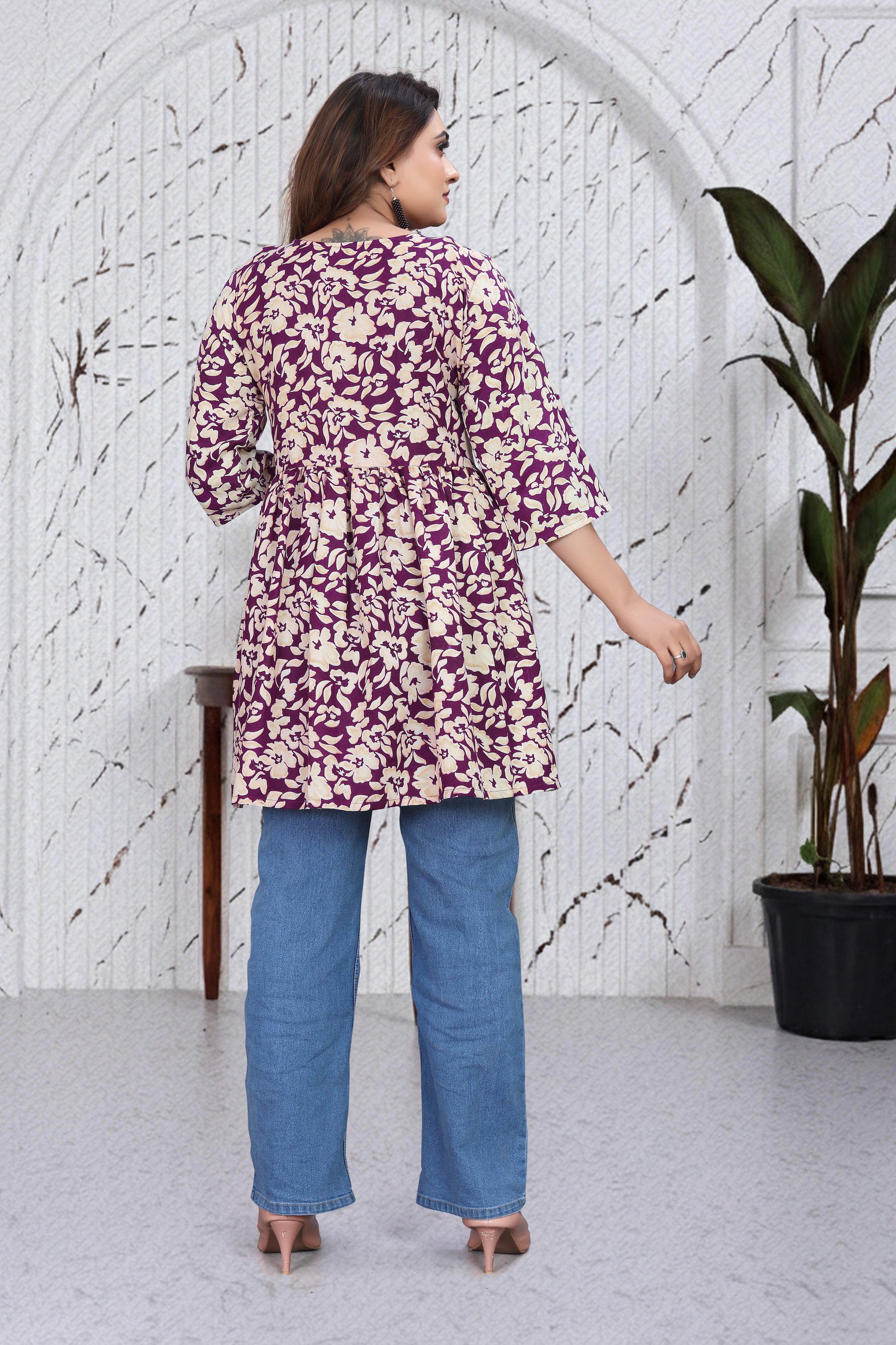 Purple Floral Flared Top