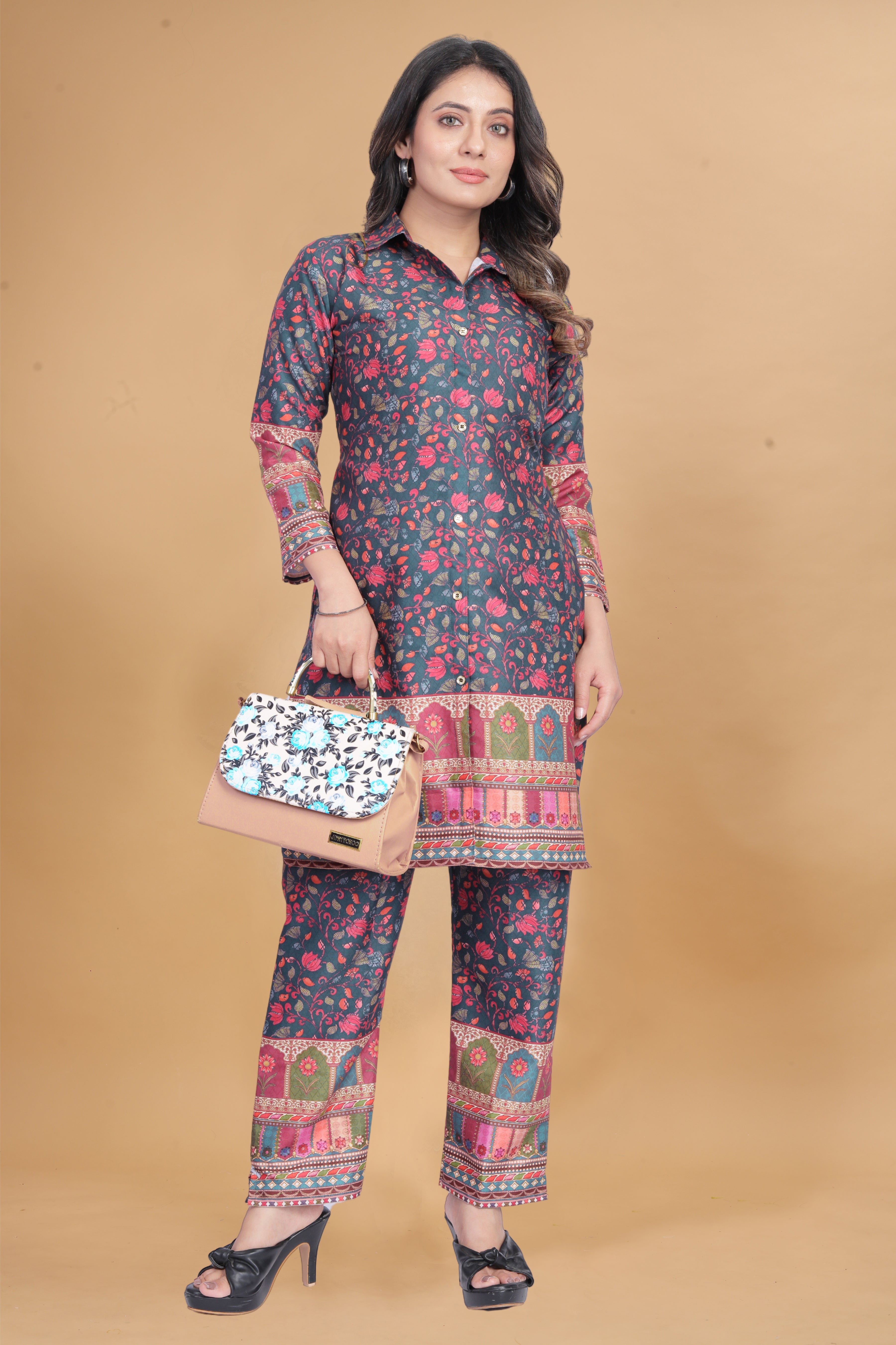 Animal Printed Rayon Kurti Pant Set | Stylish Ethnic Co-Ord Set