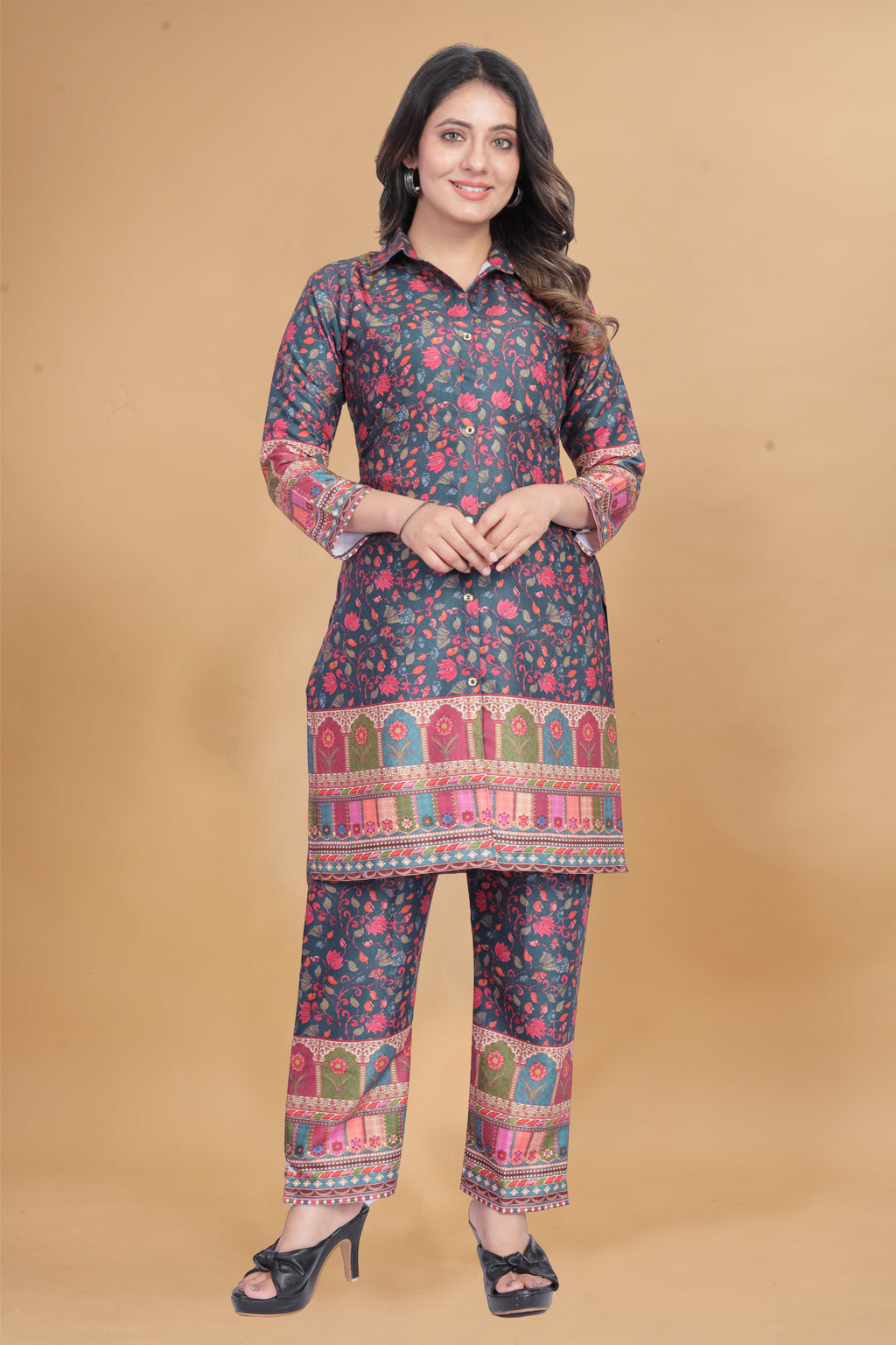 Animal Printed Rayon Kurti Pant Set | Stylish Ethnic Co-Ord Set