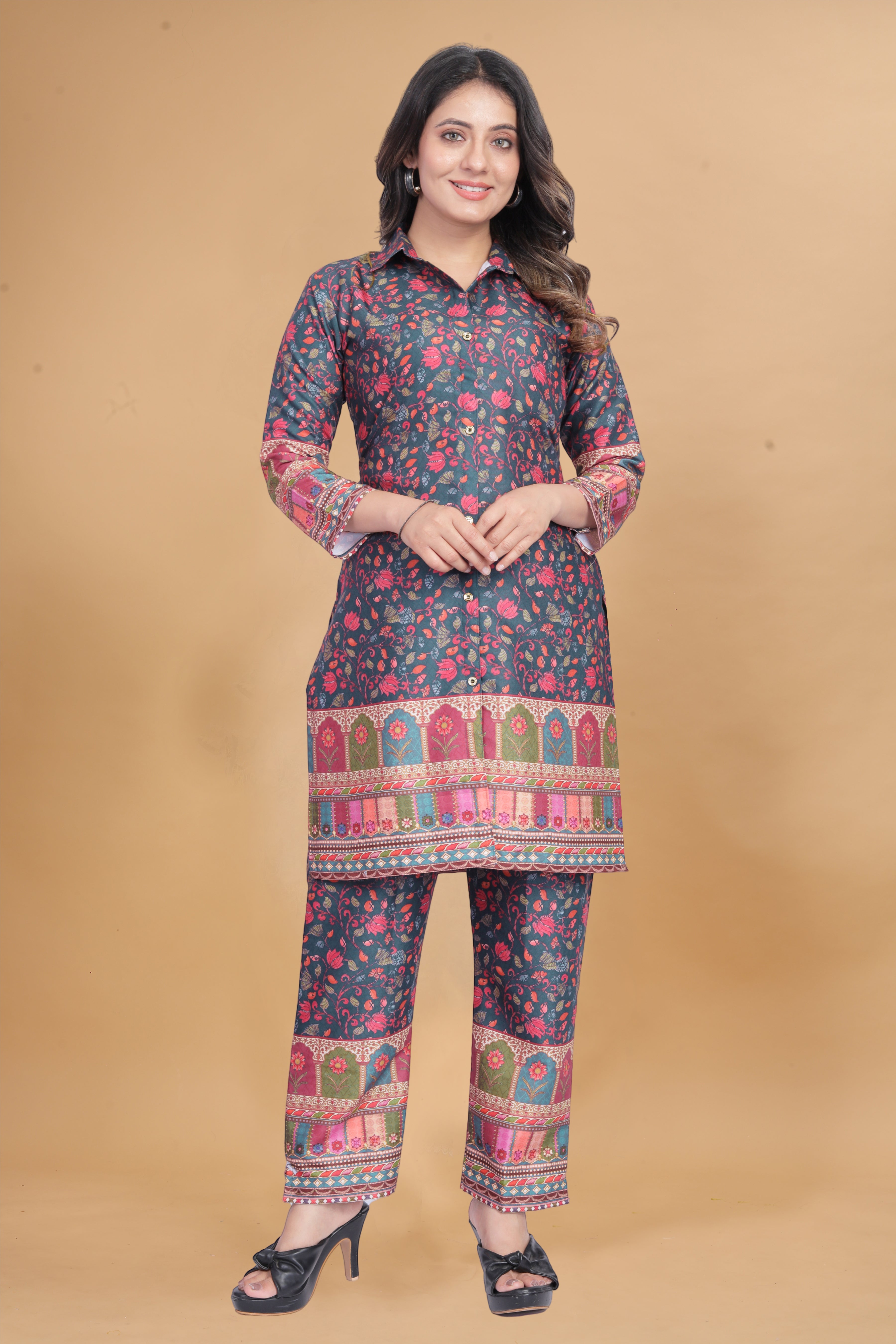 Animal Printed Rayon Kurti Pant Set | Stylish Ethnic Co-Ord Set