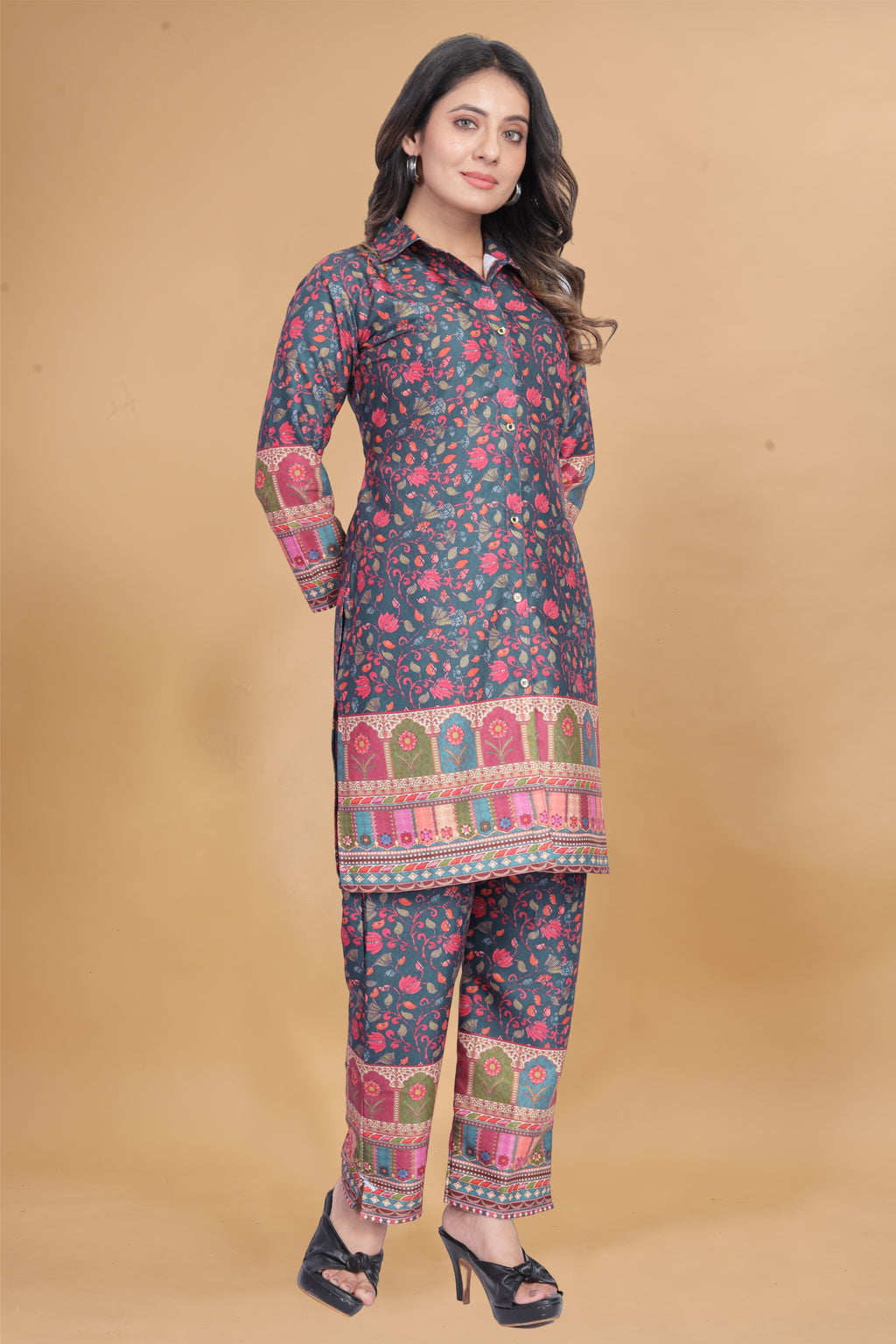 Animal Printed Rayon Kurti Pant Set | Stylish Ethnic Co-Ord Set