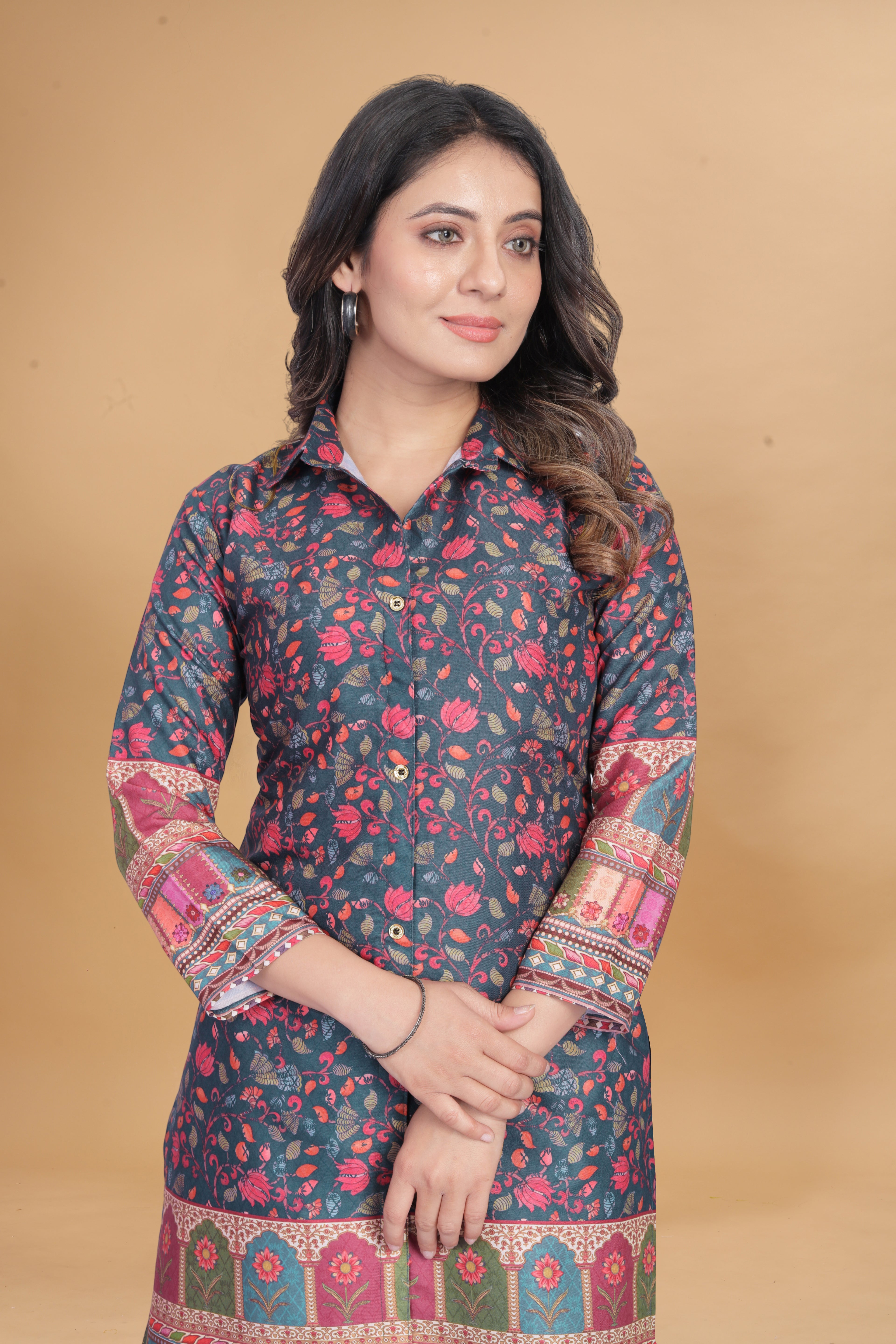 Animal Printed Rayon Kurti Pant Set | Stylish Ethnic Co-Ord Set