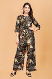 Black Floral Print Co-Ord Set in Rayon for Women - Stylish & Comfortable