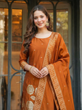 Rust Orange Jacquard Silk Suit Set with Dupatta