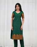 Emerald Green Silk Kurti Set with Zari Dupatta